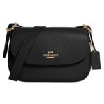 Bolsa de Sillín Coach Macie Unisex CP566 Cuero Guijarro Negro