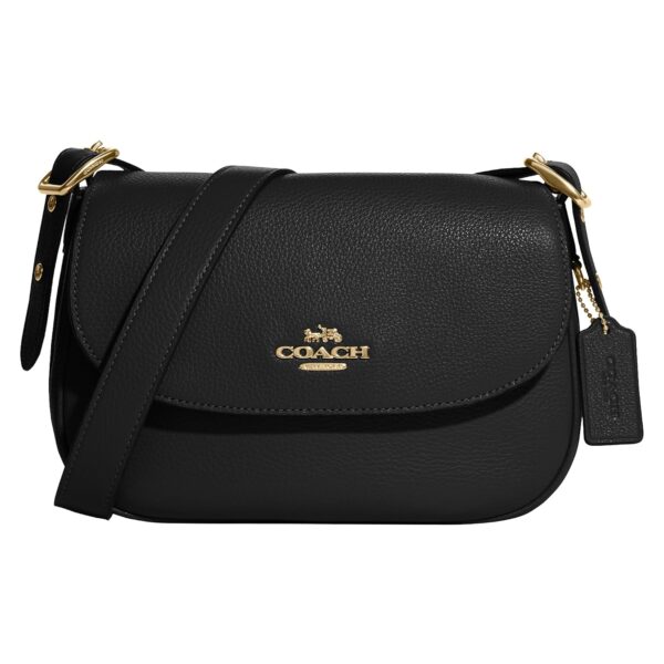 Bolsa de Sillín Coach Macie Unisex CP566 Cuero Guijarro Negro