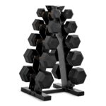 Juego de Mancuernas Hexagonales CAP Barbell SDPCSIS-150R-12BIS 150 libras Mango de Cobre con Soporte Vertical Marco en A