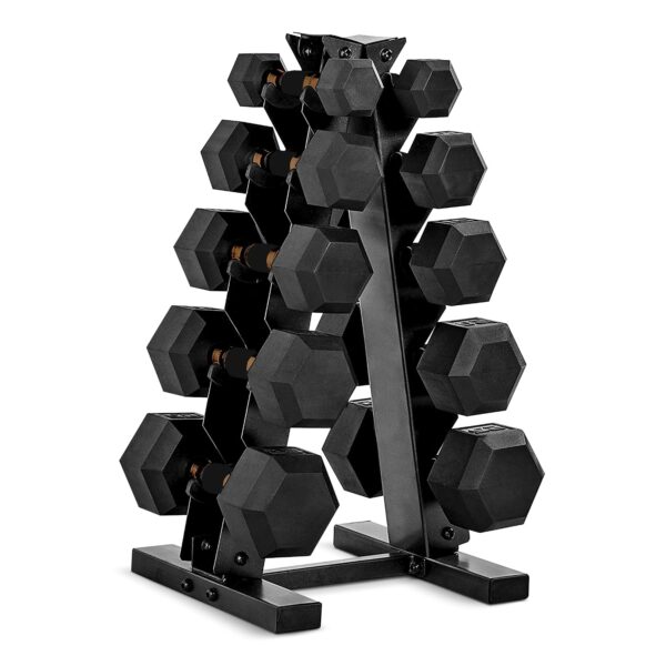 Juego de Mancuernas Hexagonales CAP Barbell SDPCSIS-150R-12BIS 150 libras Mango de Cobre con Soporte Vertical Marco en A