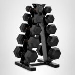 Juego de Mancuernas Hexagonales CAP Barbell SDPCSIS-150R-12BIS 150 libras Mango de Cobre con Soporte Vertical Marco en A