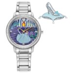 Reloj Citizen Eco-Drive Disney Princess Cenicienta FE7041-51W Acero Inoxidable Plateado Esfera Azul con Pin Coleccionabl