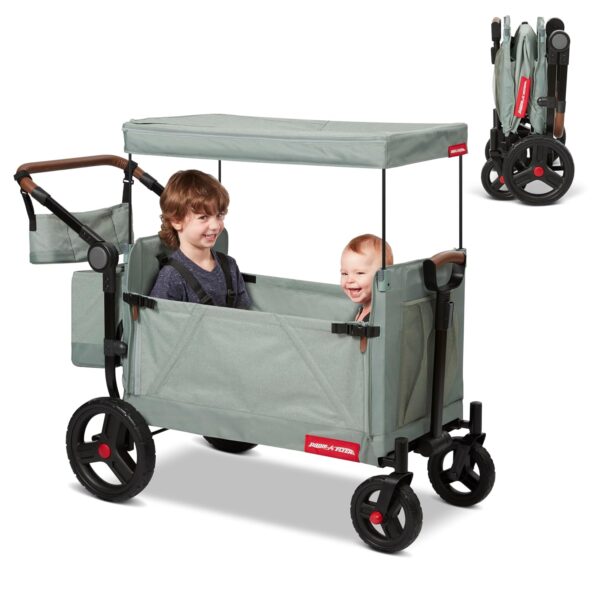 Vagón Cochecito Radio Flyer Atlas Stroll'N Wagon Modelo 3976TZ Verde Salvia Toldo UV Arneses de 5 Puntos Capacidad de Pe