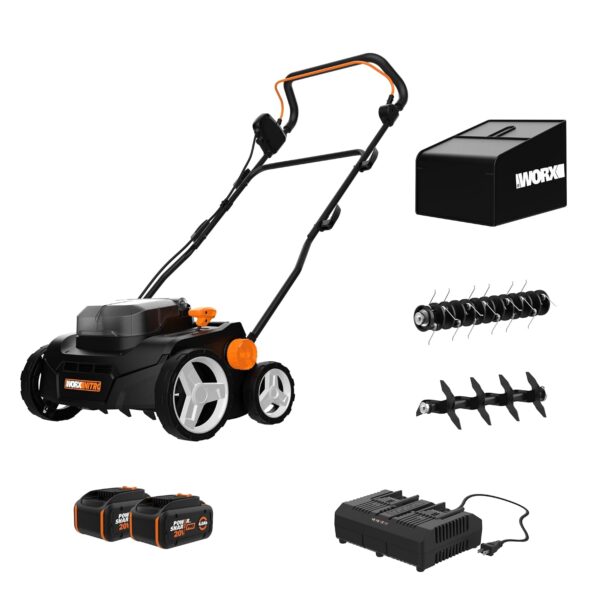 Desthatcher de Césped Inalámbrico WORX WG855 40V 2 en 1 Escarificador 14 Pulgadas con 2 Baterías 4.0Ah y Cargador