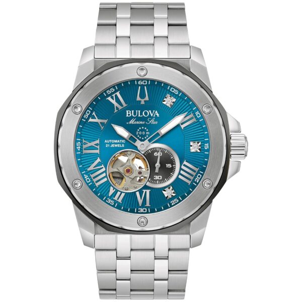 Reloj Bulova Marc Anthony Marine Star 98D184 Automático Acero Inoxidable Esfera Azul con Diamantes 45mm