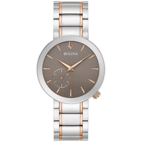 Reloj Bulova Latin Grammy Modern Futuro Mujer 98L309 Acero Inoxidable Dos Tonos Oro Rosa Esfera Gris Texturizada Caja 35