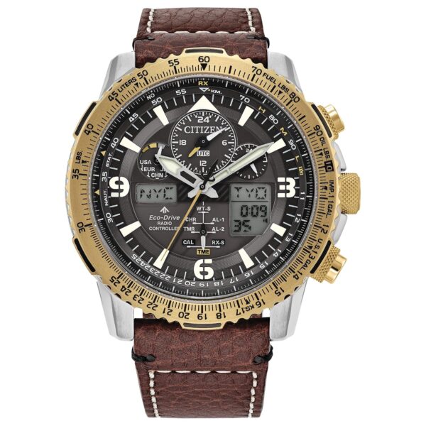 Reloj Citizen Promaster Skyhawk A-T JY8084-09H Eco-Drive Caja de Acero Inoxidable Bicolor 45 Milímetros Correa de Cuero