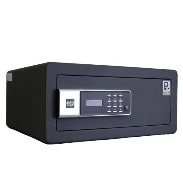 Protex H4-2043ZH-BLACK - Caja fuerte personal con apertura de 3 vías Llave de emergencia, operada con tarjeta, teclado d