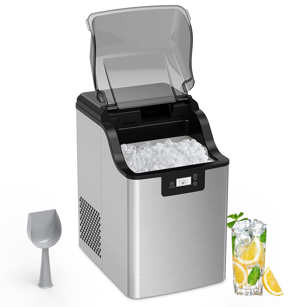 OMTech Nugget - Máquina de hielo portátil con cuchara de hielo y cesta, máquina de hielo autolimpiante que hace 44 libra