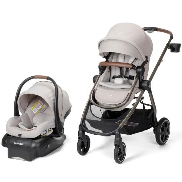 Sistema de Viaje Modular Maxi-Cosi Zelia2 Luxe 5 en 1 TR455GYQ New Hope Tan con Asiento de Auto Mico Pro Aluminio