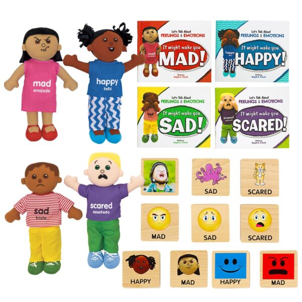 Kit de Libros Muñecas y Bloques de Emociones Excellerations EMOALL1 4 Libros 4 Muñecas 16 Bloques