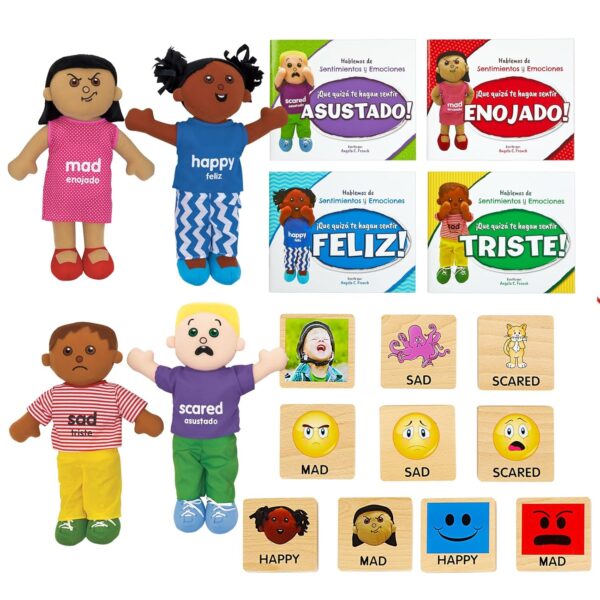 Kit Emociones Excellerations Español Libros Muñecas y Bloques 4 Libros 4 Muñecas 16 Bloques Modelo SPEMOALL1
