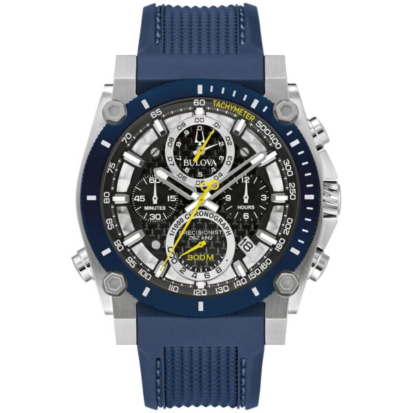Reloj Bulova Icon 98B413 Cronógrafo Cuarzo de Alta Precisión Caja Acero Inoxidable 46.5mm Correa Azul Cristal Mineral Cu