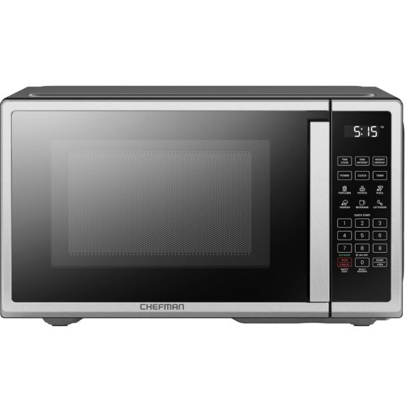 Horno de microondas de mostrador Chefman 0.9 pies cúbicos. Microondas digital de acero inoxidable de 900 vatios con 6 aj