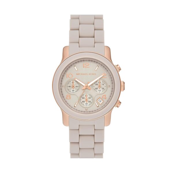 Reloj Michael Kors Runway MK7386 Cronógrafo Caja de Acero Inoxidable 38 mm Correa de Silicona Beige