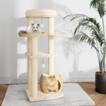 Árbol para Gatos KAMABOKO KM005 53 Pulgadas de Alto Madera con Postes Rascadores de Sisal Natural y Condominio Tejido a