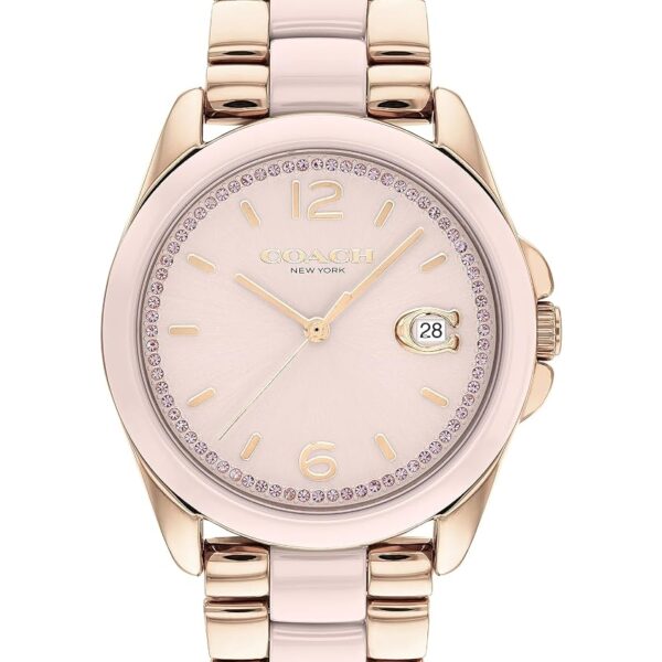 Reloj Coach Greyson Mujer Pulsera de Eslabones Acero Inoxidable Color Clavel Esfera Rubor 36 Milímetros Resistente al Ag
