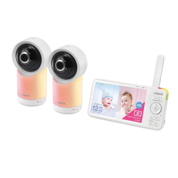 Monitor de Bebé VTech RM5766-2HD Wi-Fi 2 Cámaras 1080p Pantalla 5 Pulgadas Pan Tilt 360 Grados Blanco