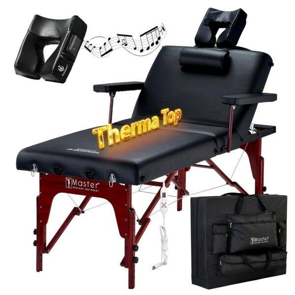 Mesa de Masaje Master Massage Montclair Salon TT 31 Pulgadas Negro con Calefacción Therma-Top y Cojín MusicMaster