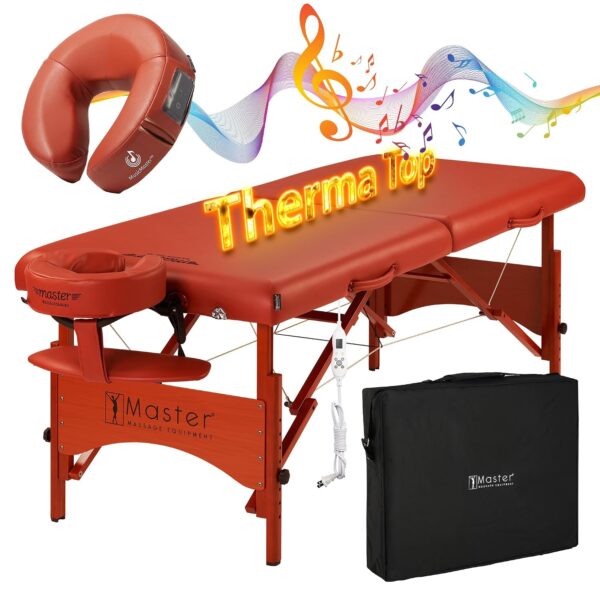Mesa de Masaje Plegable Master Massage Fairlane ThermaTop con Cojín Facial MusicMaster Canela
