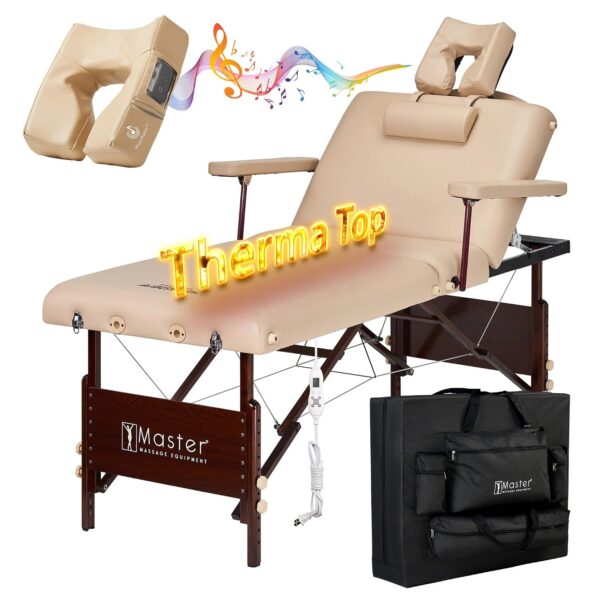 Mesa de Masaje Master Massage Del Ray Salon Therma-Top Color Crema 30 Pulgadas de Ancho Altura Ajustable 24 a 34 Pulgada