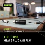Micrófono Shure SM7B con Interfaz Shure MVX2U Conectividad XLR a USB Patrón Polar Unidireccional Color Negro