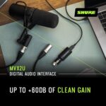 Micrófono Shure SM7B con Interfaz Shure MVX2U Conectividad XLR a USB Patrón Polar Unidireccional Color Negro