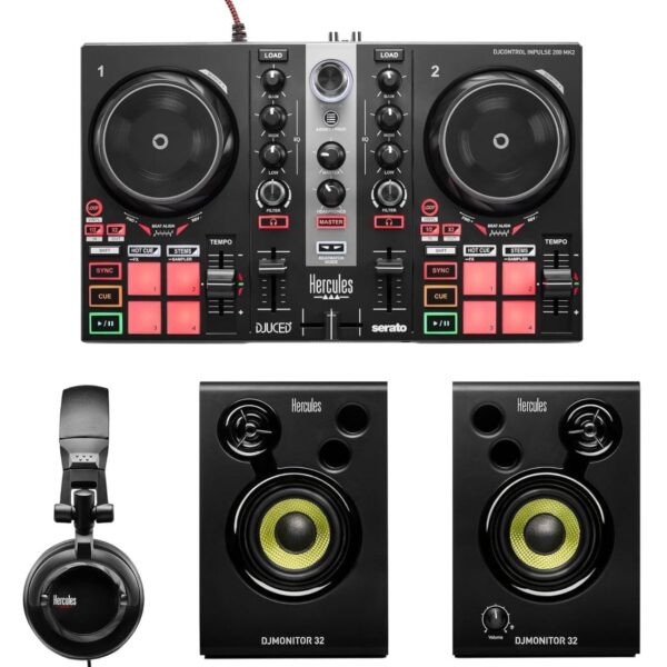 Kit de Aprendizaje DJ Hercules DJLearning Kit MK II Controlador DJControl Inpulse 200 MK2 Auriculares HDP DJ45 Altavoces