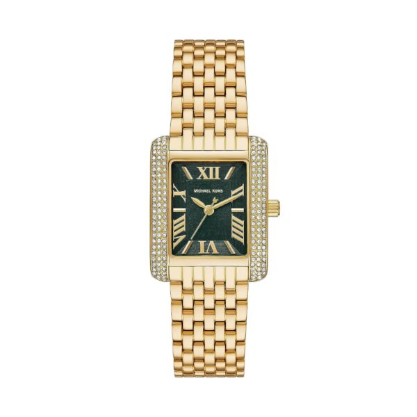 Reloj Michael Kors Mini Emery MK4742 Esfera Verde Caja Rectangular Acero Inoxidable Dorado 33mm