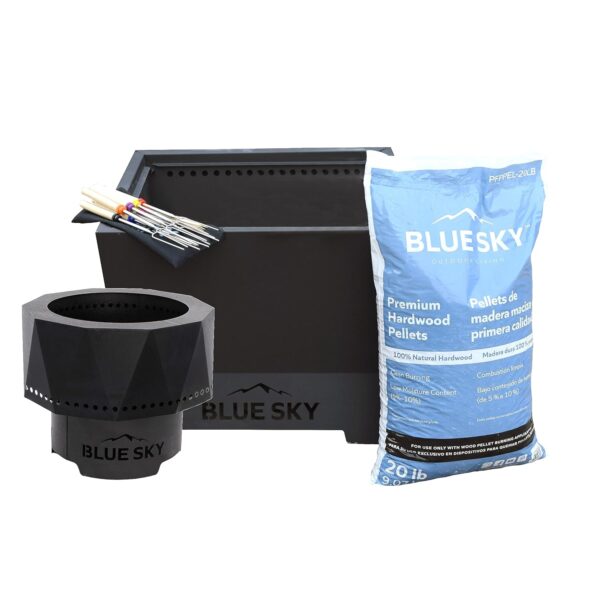 Paquete Square Peak & Ridge Blue Sky Outdoor Living SQRRCOMBO Hoguera de Patio sin Humo Acero Aleado Negro con Palos par