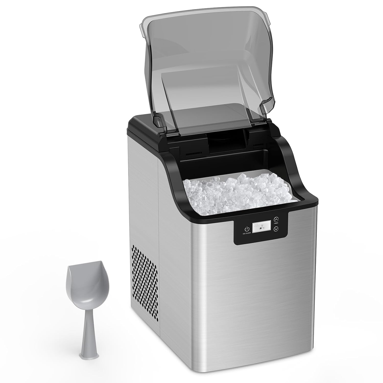 Máquina de hielo de pepita, máquina de hielo de encimera de acero inoxidable, 44 libras/24 horas, depósito de agua de 3