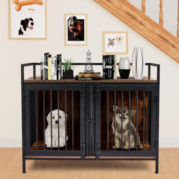 Jaula para Perros GAOMON 0Z9I Mueble Mesa Auxiliar 2 Habitaciones con Divisor 40x27x21 Pulgadas Marrón Rústico