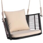 Silla Colgante de Ratán HAPPYGRILL HG2013 con Cojín de Asiento y Respaldo Marco de Metal Capacidad 400 Libras