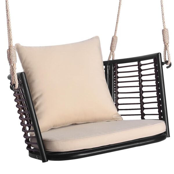 Silla Colgante de Ratán HAPPYGRILL HG2013 con Cojín de Asiento y Respaldo Marco de Metal Capacidad 400 Libras