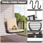 Silla Colgante de Ratán HAPPYGRILL HG2013 con Cojín de Asiento y Respaldo Marco de Metal Capacidad 400 Libras