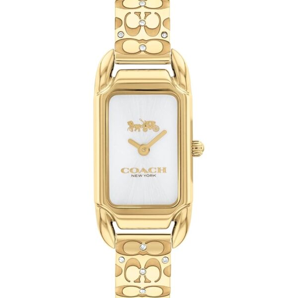 Reloj COACH Cadie Modelo 14504196 para Mujer Dorado Estilo Art Deco Esfera Blanca Plateada Resistente al Agua 30 Metros
