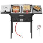 Freidora de Propano para Exteriores VEVOR DBFY01 Doble Quemador Acero Inoxidable 16 Cuartos de Galón Negro