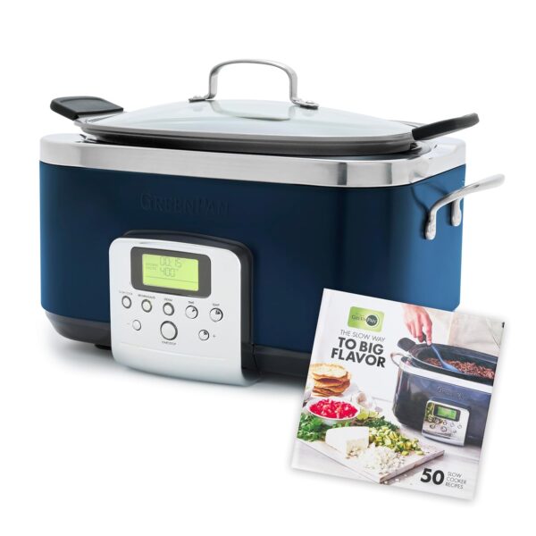 Olla eléctrica programable GreenPan Elite cocción lenta 8 en 1 6 cuartos tapa de vidrio recipiente extraíble cerámica an