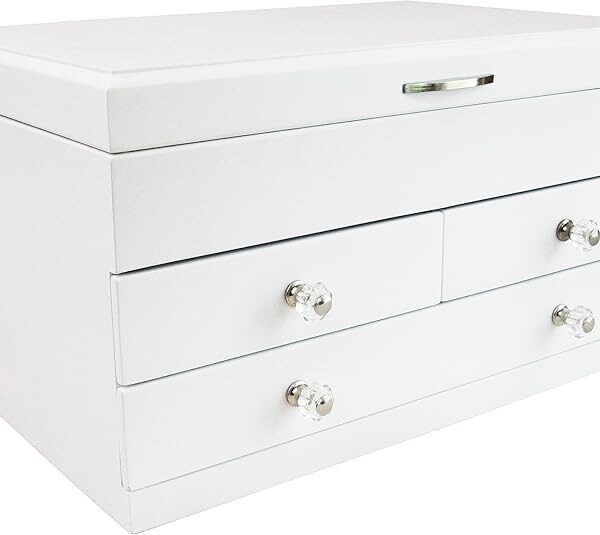 Joyero de Madera Mele & Co. Fairhaven Blanco 1040JB00WD con Espejo Interior y Tres Cajones