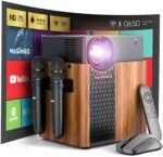 Máquina de Karaoke MASINGO Illuminato Q4 Proyector 1080p WiFi Altavoz y 2 Micrófonos Inalámbricos Color Madera