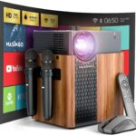 Máquina de Karaoke MASINGO Illuminato Q4 Proyector 1080p WiFi Altavoz y 2 Micrófonos Inalámbricos Color Madera