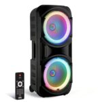 QFX PBX-2012 Dual 12 "Bluetooth portátil recargable Karaoke PA altavoz fuerte partido con luces LED círculo