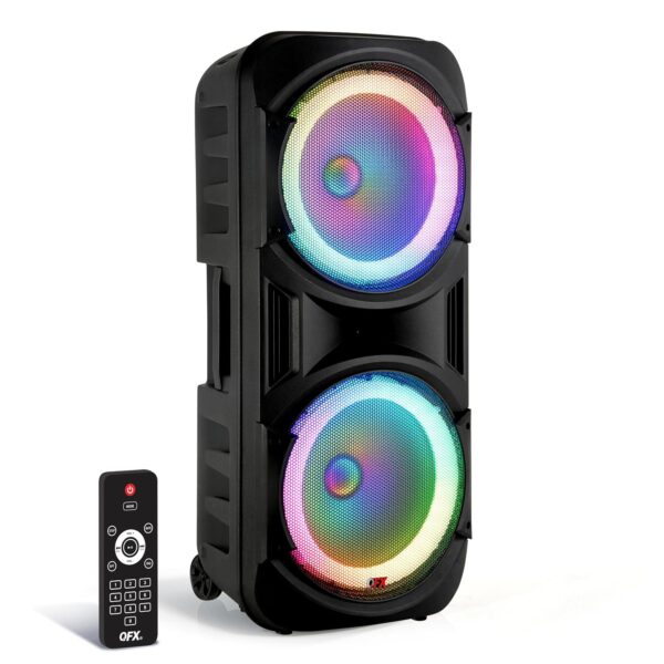 QFX PBX-2012 Dual 12 "Bluetooth portátil recargable Karaoke PA altavoz fuerte partido con luces LED círculo