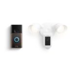 Paquete Ring Floodlight Cam Wired Plus Blanco y Ring Video Doorbell Bronce Veneciano Cámara de Seguridad HD 1080p con Re