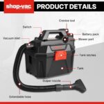 Shop-Vac 5430023 - Aspiradora inalámbrica para húmedo/seco de 20 V, 2 galones, 1.5 pulgadas de diámetro x 5 pies, diseño