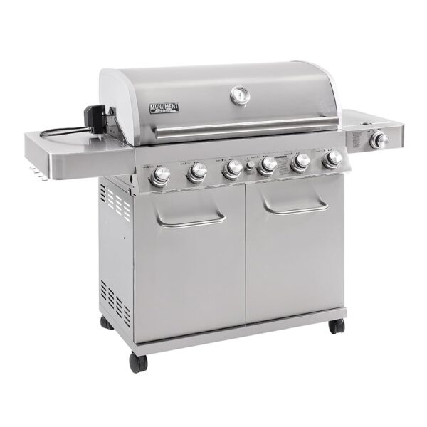 Parrilla de Gas Propano Monument Grills 77352 Acero Inoxidable 6 Quemadores 84000 BTU con Kit de Asador y Quemador Later