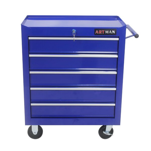 SPOFLYINN Carrito de herramientas con ruedas de 5 cajones, gabinete de almacenamiento de herramientas multifuncional con