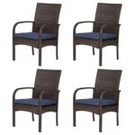 Juego de 4 Sillas de Comedor de Mimbre SAILARY VS01RT001-4PK Marrón con Cojín Capacidad 350 Libras
