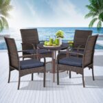 Juego de 4 Sillas de Comedor de Mimbre SAILARY VS01RT001-4PK Marrón con Cojín Capacidad 350 Libras
