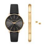 Reloj Michael Kors Pyper MK1077SET Set de Regalo Acero Inoxidable Correa de Cuero Negro 38 mm